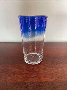Hand blown Blue Ombre Glass Tumbler - Sleek Clear Drinking Glass